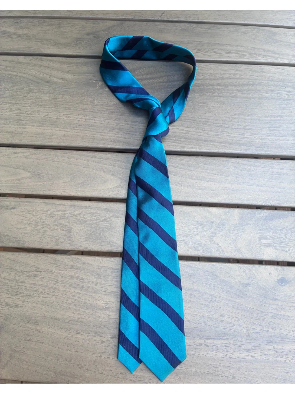 Crewcuts Little Boys Teal and Navy Striped Silk Tie. Size 2-7, XS, Like New!